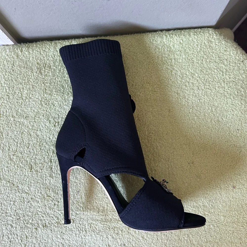 New Zara Black Embellished Sock Ankle Boots Sz 37 - Picture 10 of 13